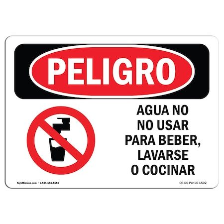 OSHA Danger Sign, Non-Potable Water Not For Spanish, 5in X 3.5in Decal, 10PK